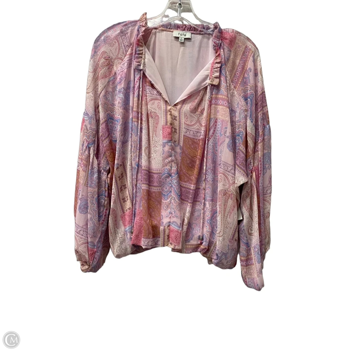 Top Long Sleeve By Fate In Pink, Size: L