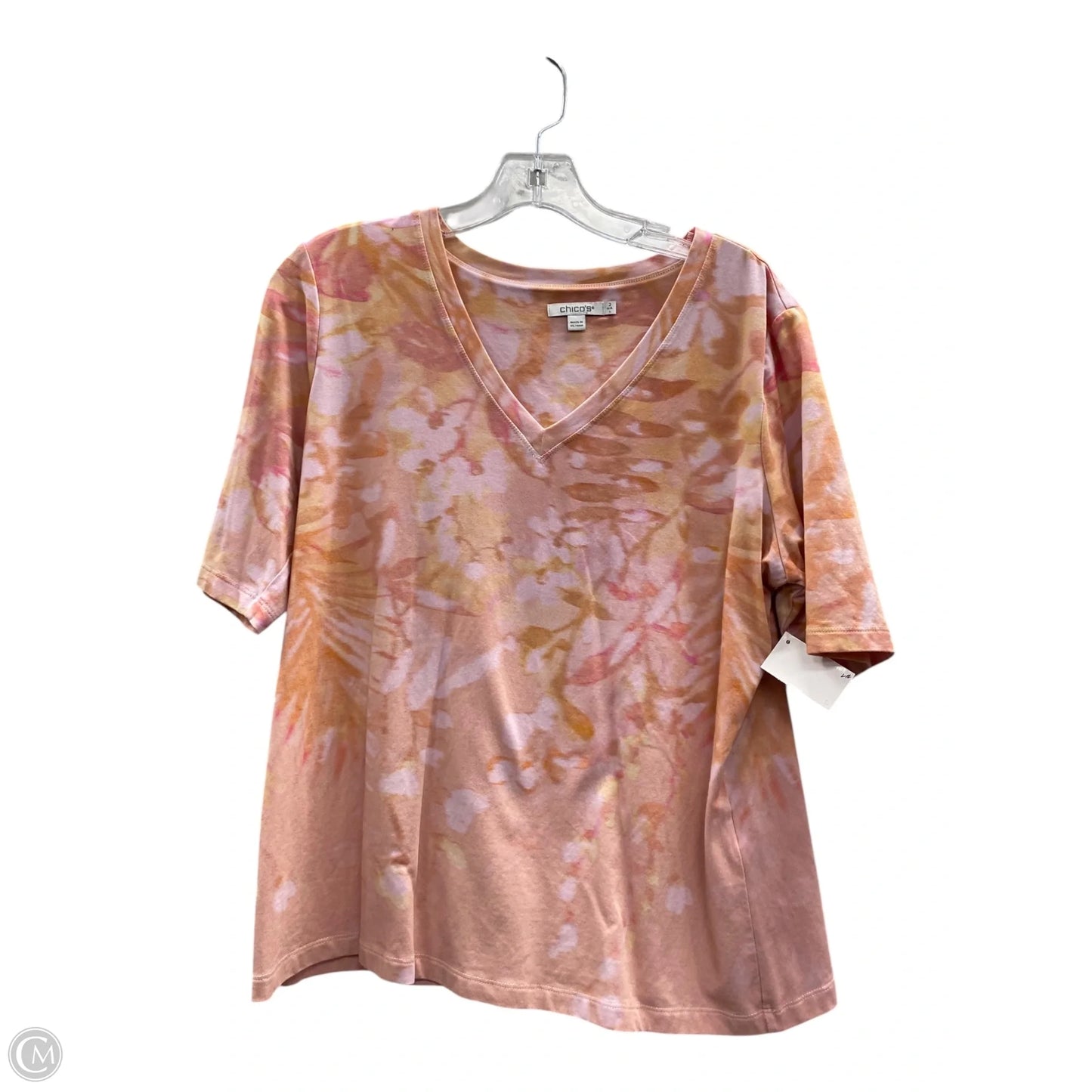 Top Short Sleeve By Chicos In Orange & Pink, Size: L