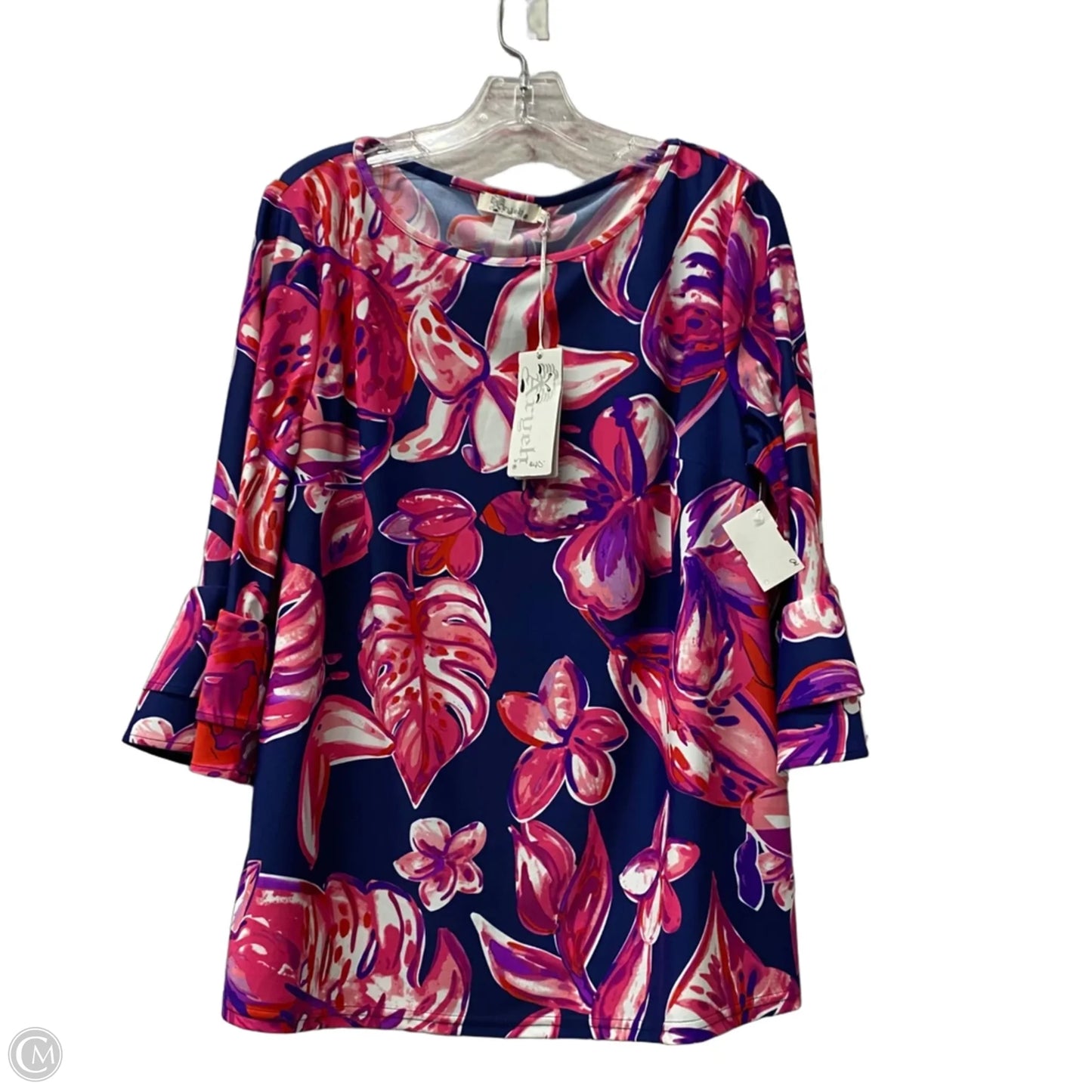 Top 3/4 Sleeve By Aryeh In Blue & Pink, Size: Xl
