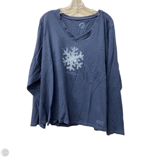 Athletic Top Long Sleeve Crewneck By Life Is Good In Blue, Size: 2x