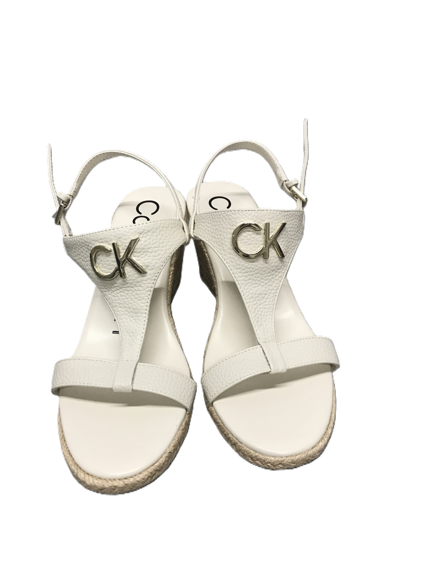 White Sandals Heels Wedge By Calvin Klein, Size: 8