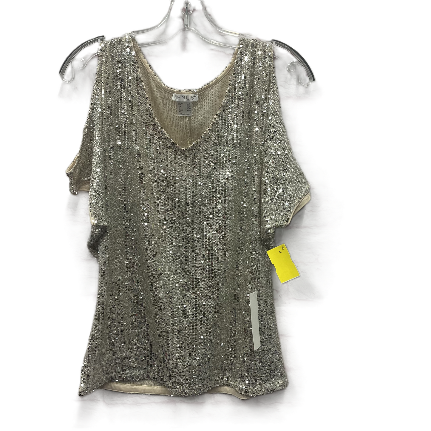 Top Short Sleeve By Venus In Silver, Size: M