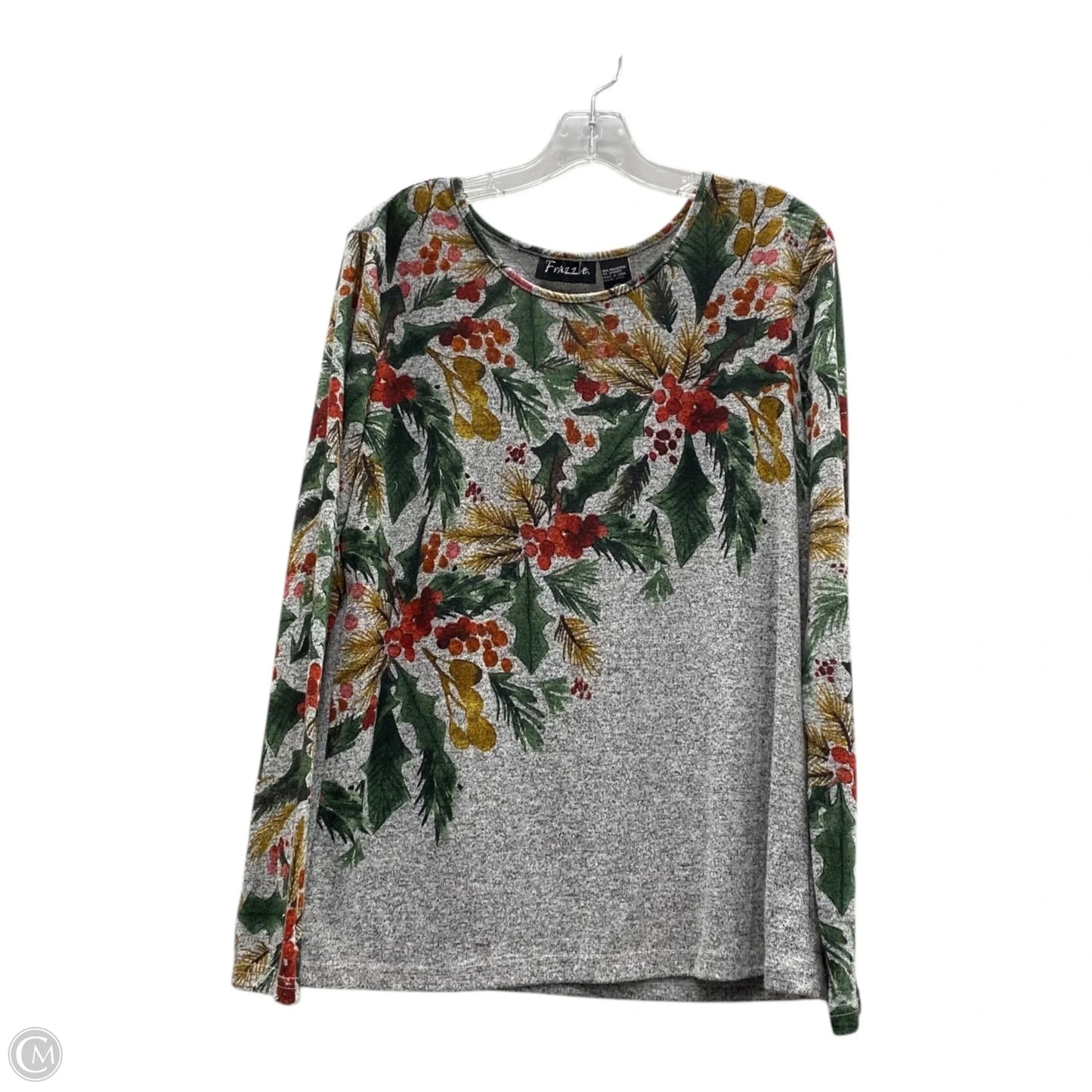 Top Long Sleeve By frazzle  In Green & Grey, Size: L
