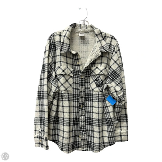 Blouse Long Sleeve By Pink In Grey & White, Size: M