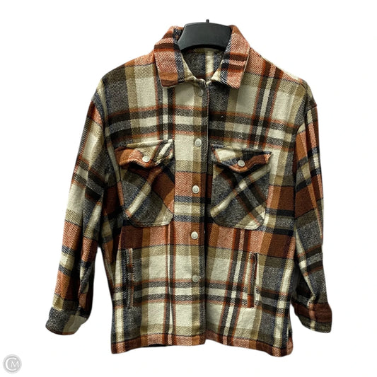 Jacket Shirt By Shein In Brown & Orange, Size: M