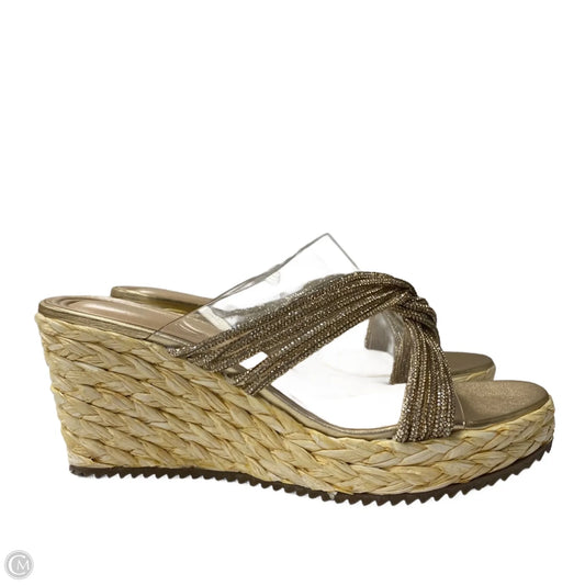 Sandals Heels Wedge By Adrienne Vittadini In Gold, Size: 8