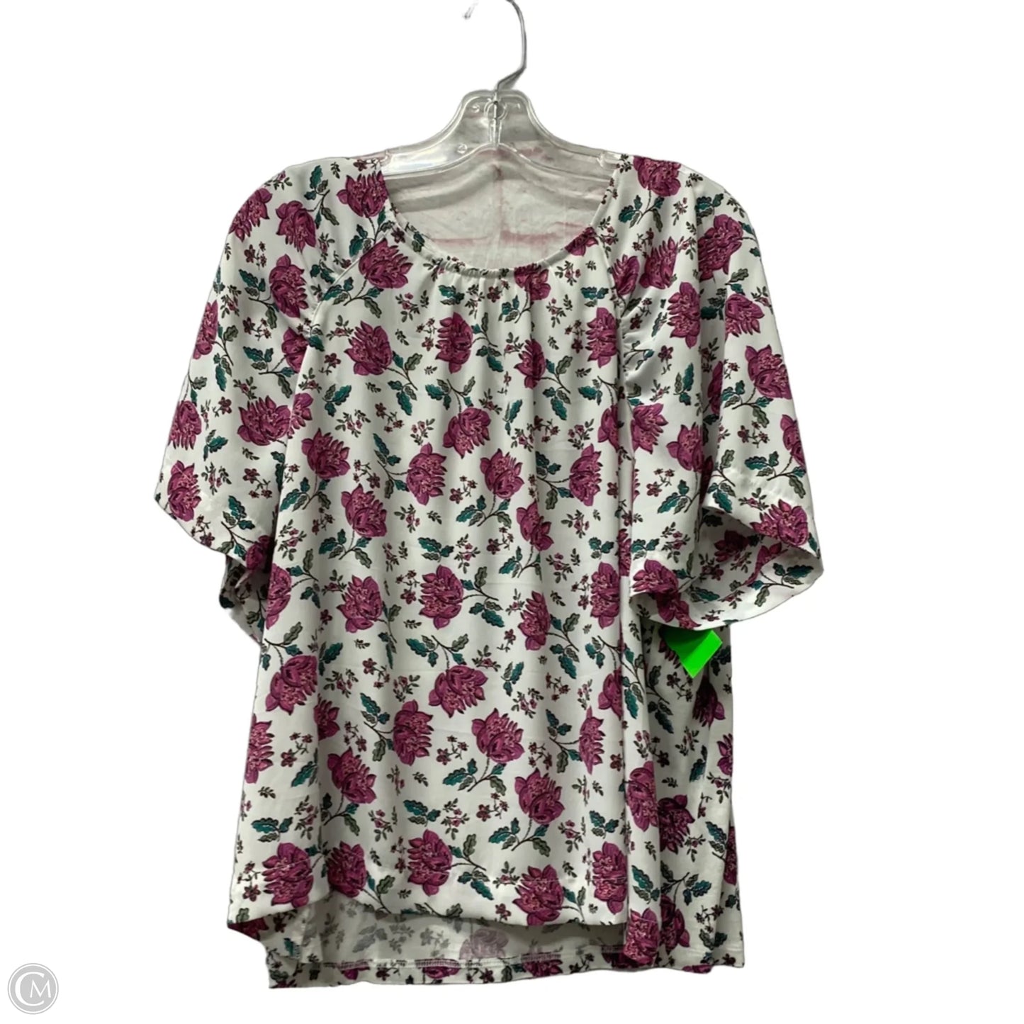 Top Short Sleeve By Loft In Pink & White, Size: L