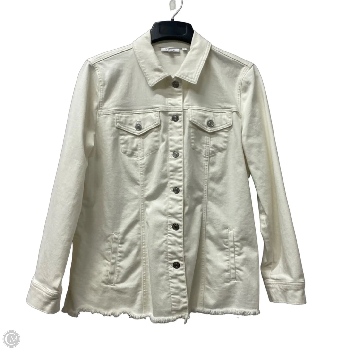 Jacket Denim By Chicos In Cream Denim, Size: L