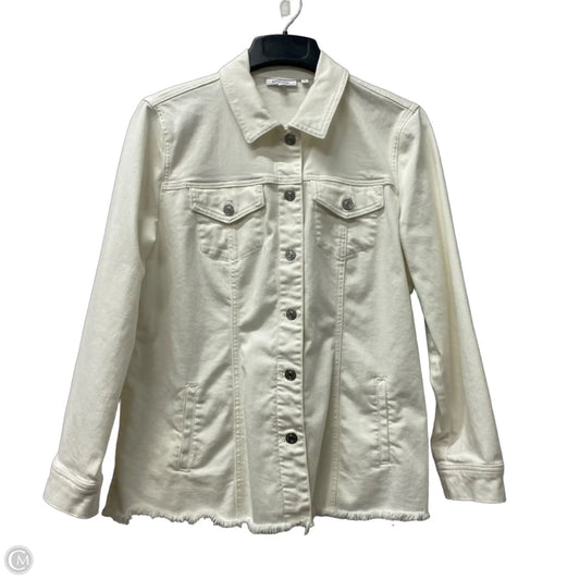 Jacket Denim By Chicos In Cream Denim, Size: L