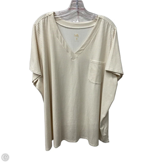 Top Short Sleeve By Belle By Kim Gravel In Tan & White, Size: 3x