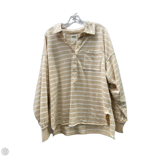 Top Long Sleeve By Aerie In Tan & White, Size: M
