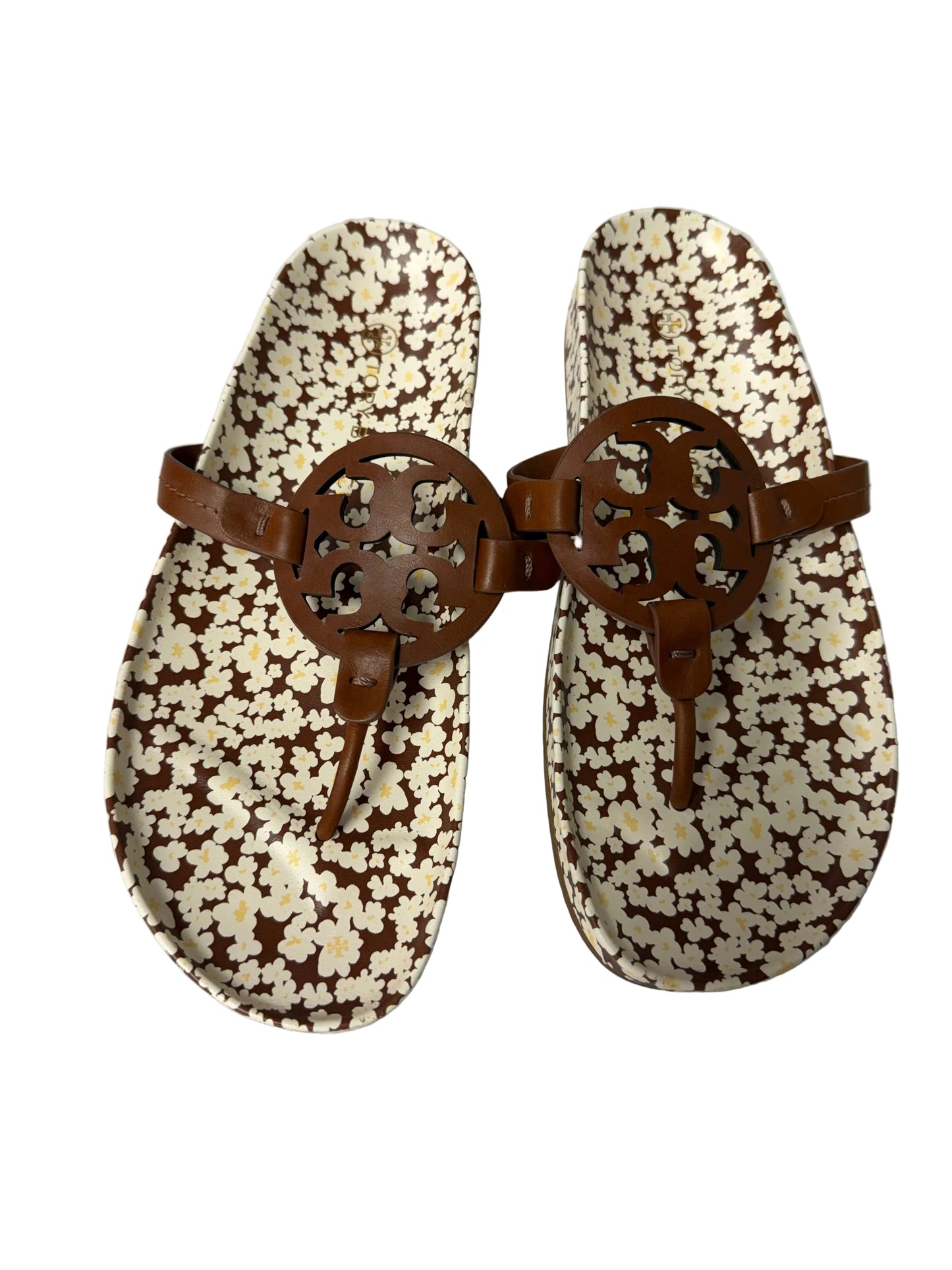 Sandals Designer By Tory Burch In Brown & Cream, Size:9.5