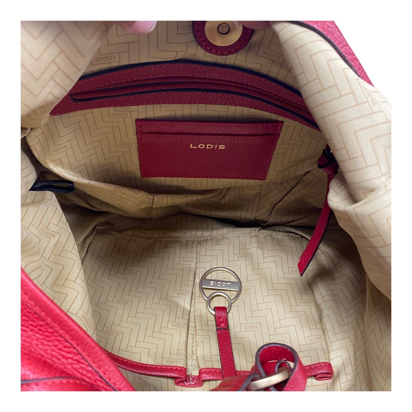 Handbag Leather By Lodis In Red, Size:Medium