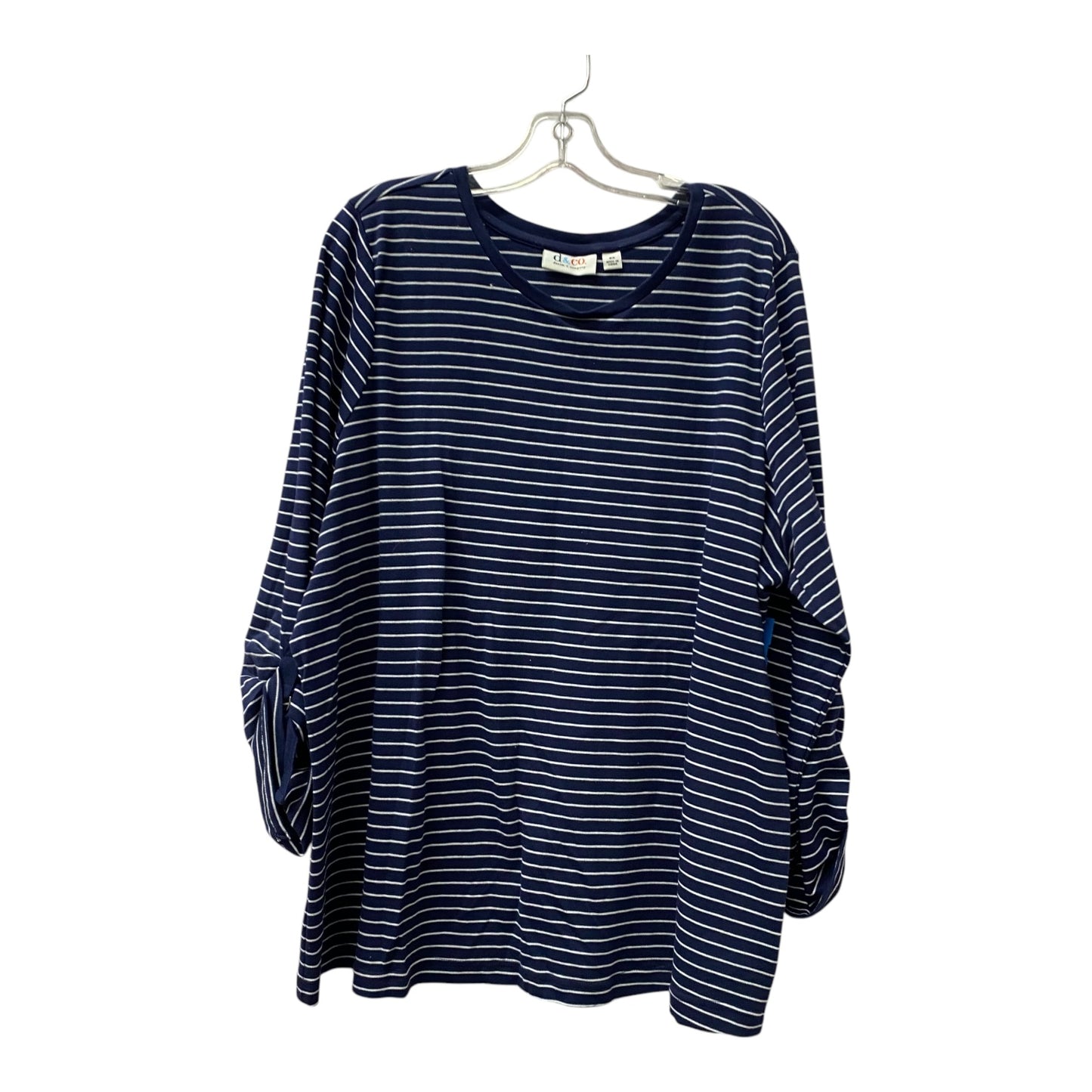 Top Ls Basic By Denim And Company In Blue & White, Size:2X