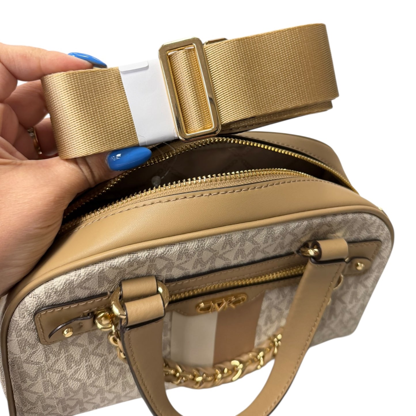 Handbag Designer By Michael Kors In Cream & Tan, Size:Medium