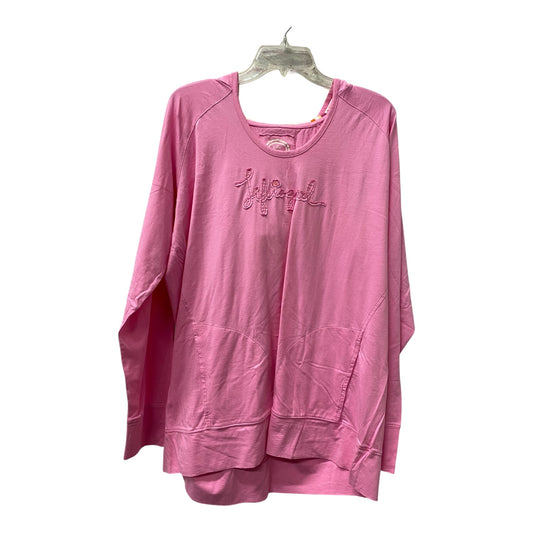 Athletic Top Ls Hoodie By Life Is Good In Pink, Size:1X