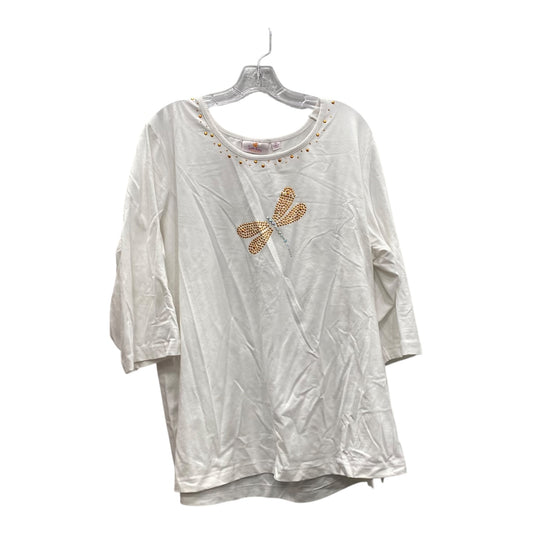 Top 3/4 Sleeve By Quaker Factory In White, Size:2X