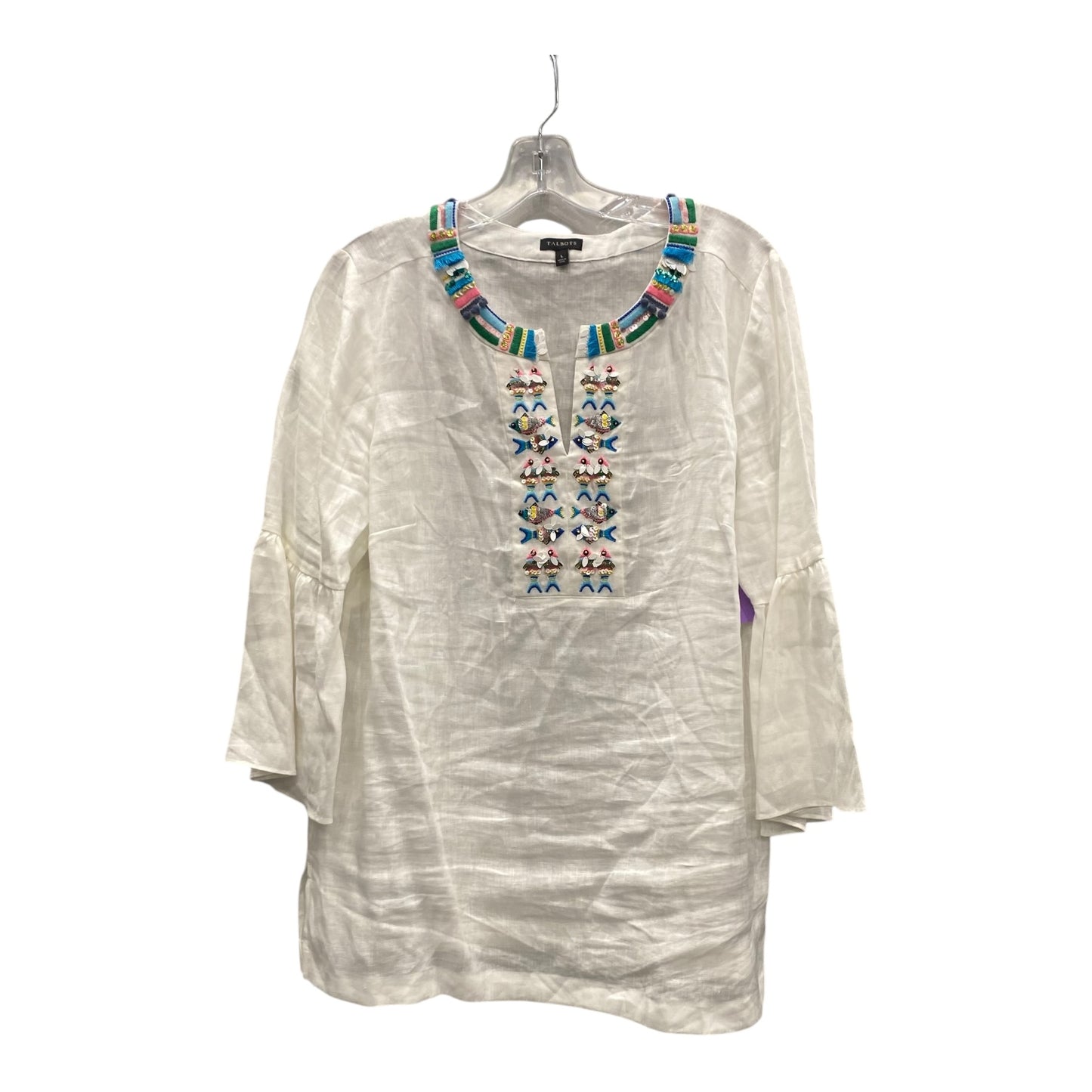 Top 3/4 Sleeve By Talbots In White, Size:L
