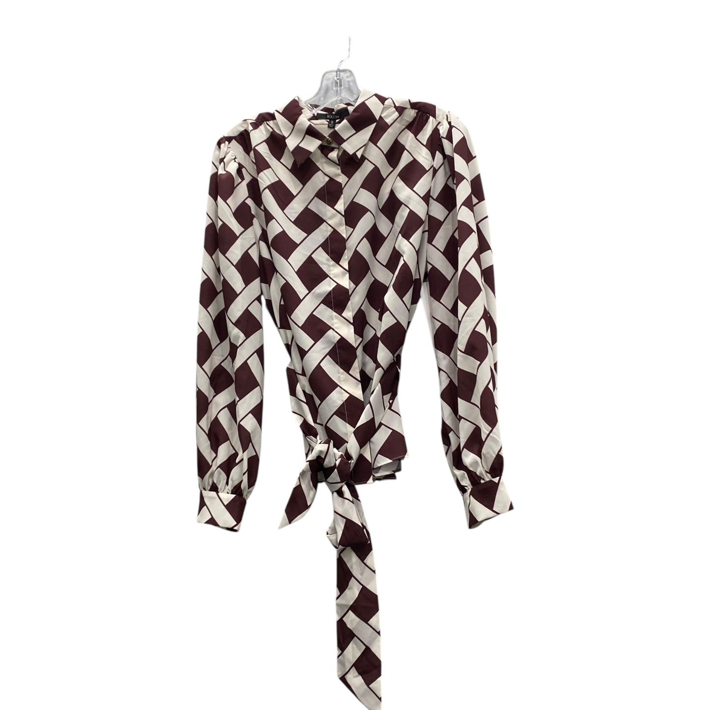 Blouse Ls By Ticino  In Brown & Cream, Size:L