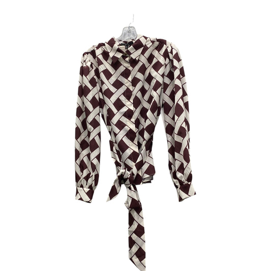 Blouse Ls By Ticino  In Brown & Cream, Size:L