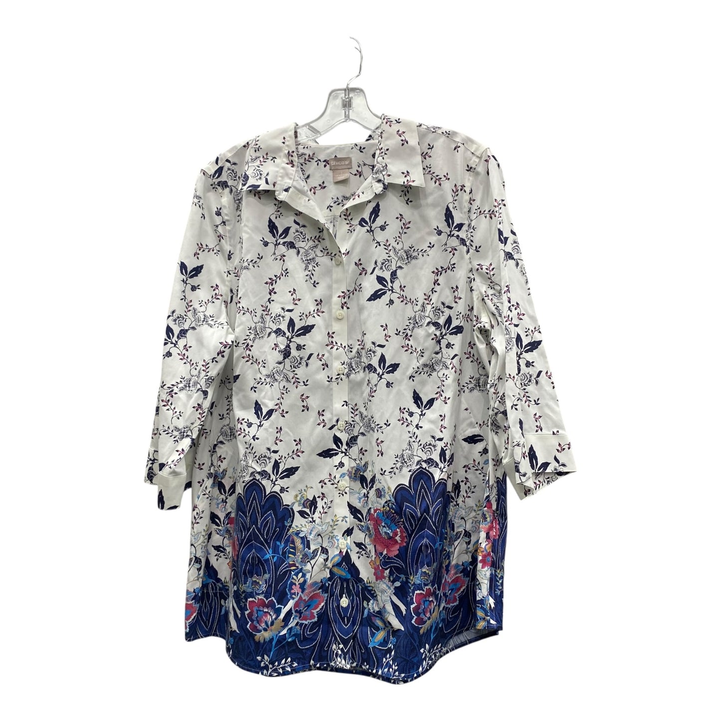 TOP 3/4 SLEEVE by CHICOS In BLUE & WHITE, Size: XL