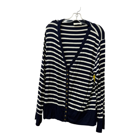 Sweater Cardigan By Zenana In Blue & White, Size:3X