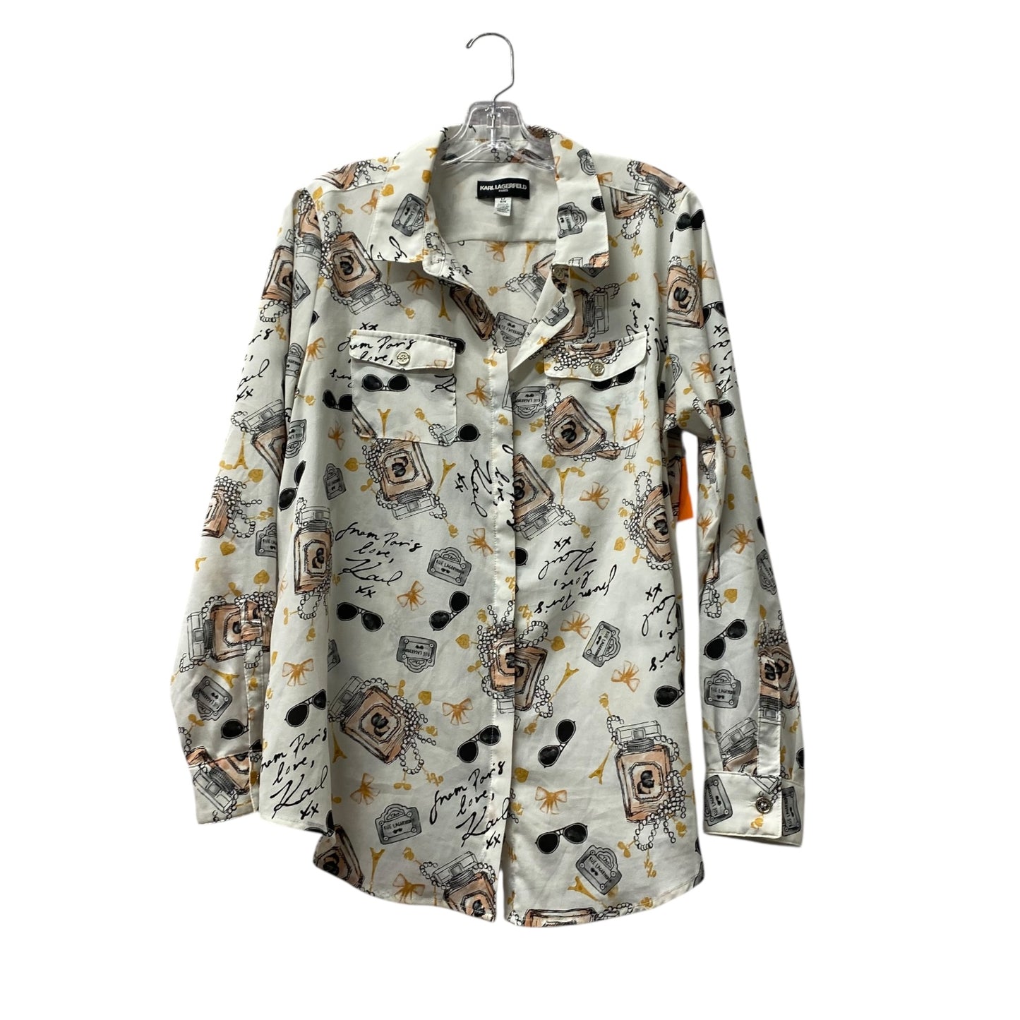 Blouse Designer By Karl Lagerfeld In White, Size:L