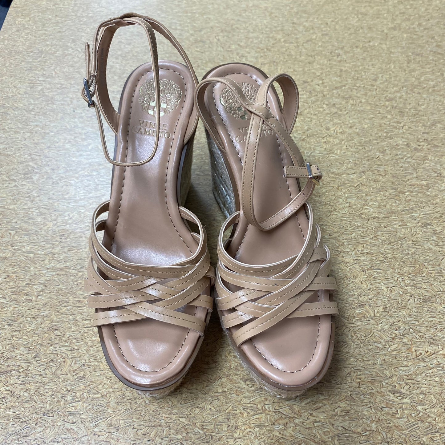 Sandals Heels Platform By Vince Camuto In Tan, Size:7.5