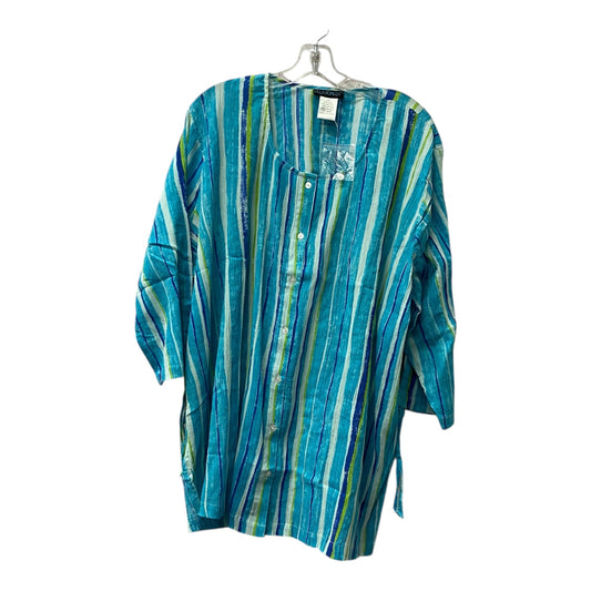 Top 3/4 Sleeve By Ulla Popken In Blue & White, Size:3X