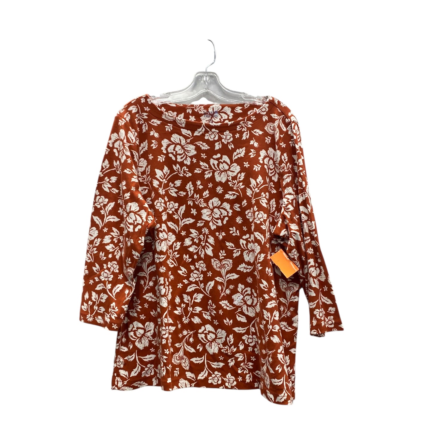 Top 3/4 Sleeve By Croft And Barrow In Orange & White, Size:1X