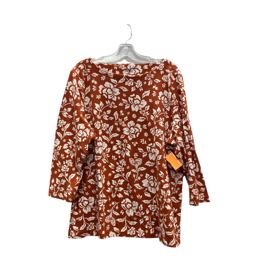 Top 3/4 Sleeve By Croft And Barrow In Orange & White, Size:1X
