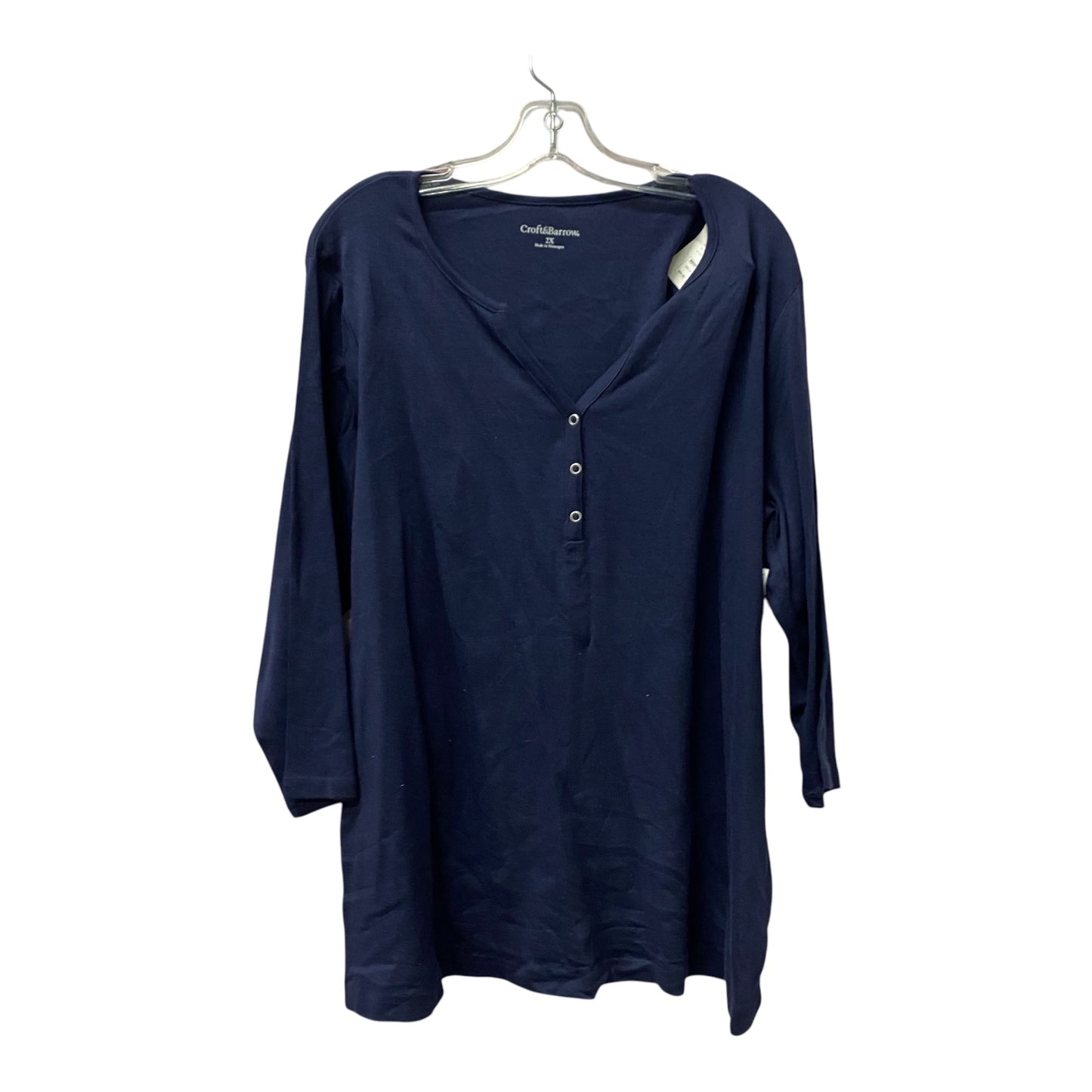 Top 3/4 Sleeve Basic By Croft And Barrow In Navy, Size:2X