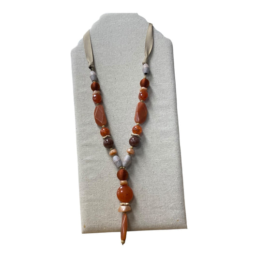 Necklace Lariat & Y-Drop By Chicos In Brown & Orange