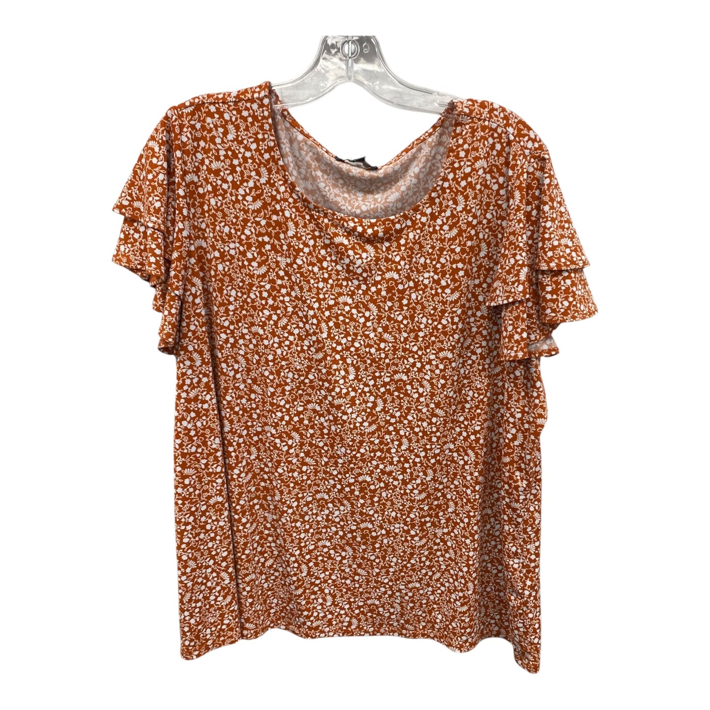 Top Ss By Adrianna Papell In Orange & White, Size:1X