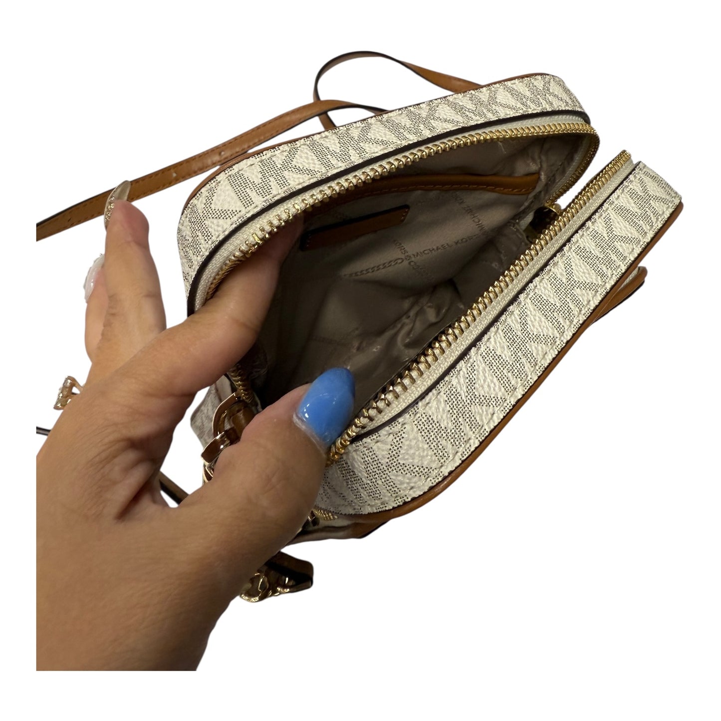 Crossbody Designer By Michael Kors In Cream & Tan, Size:Small