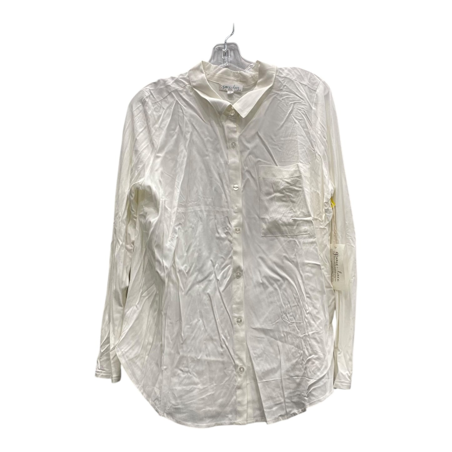 Blouse Ls By Grace & Lace In White, Size:L