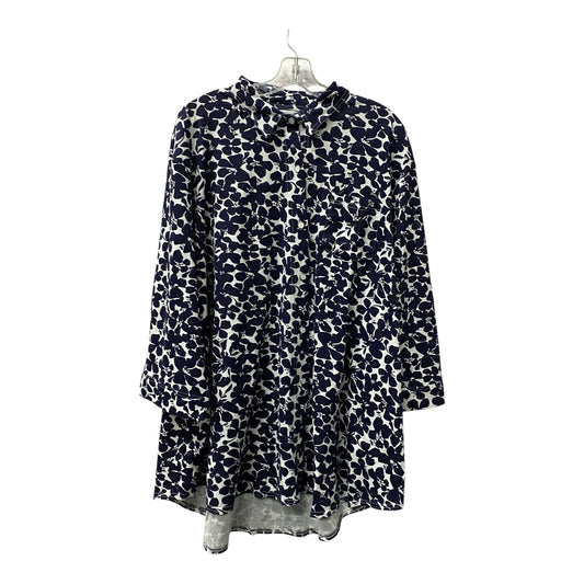 Top 3/4 Sleeve By Hue In Blue & White, Size:3X