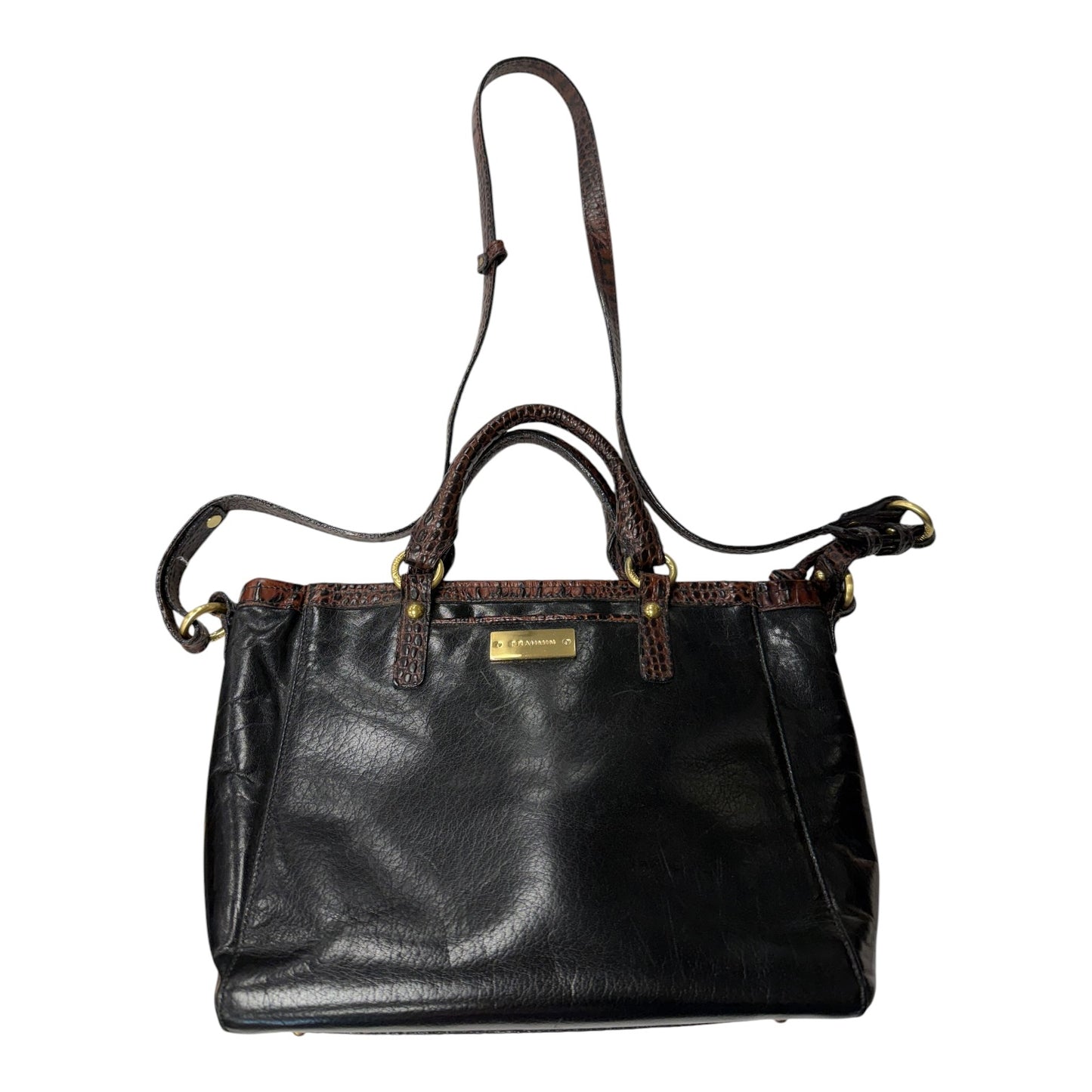 Handbag Designer By Brahmin In Black & Brown, Size:Medium