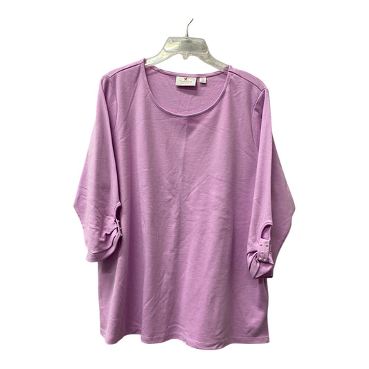 Top 3/4 Sleeve Basic By Quaker Factory In Pink, Size:Xl