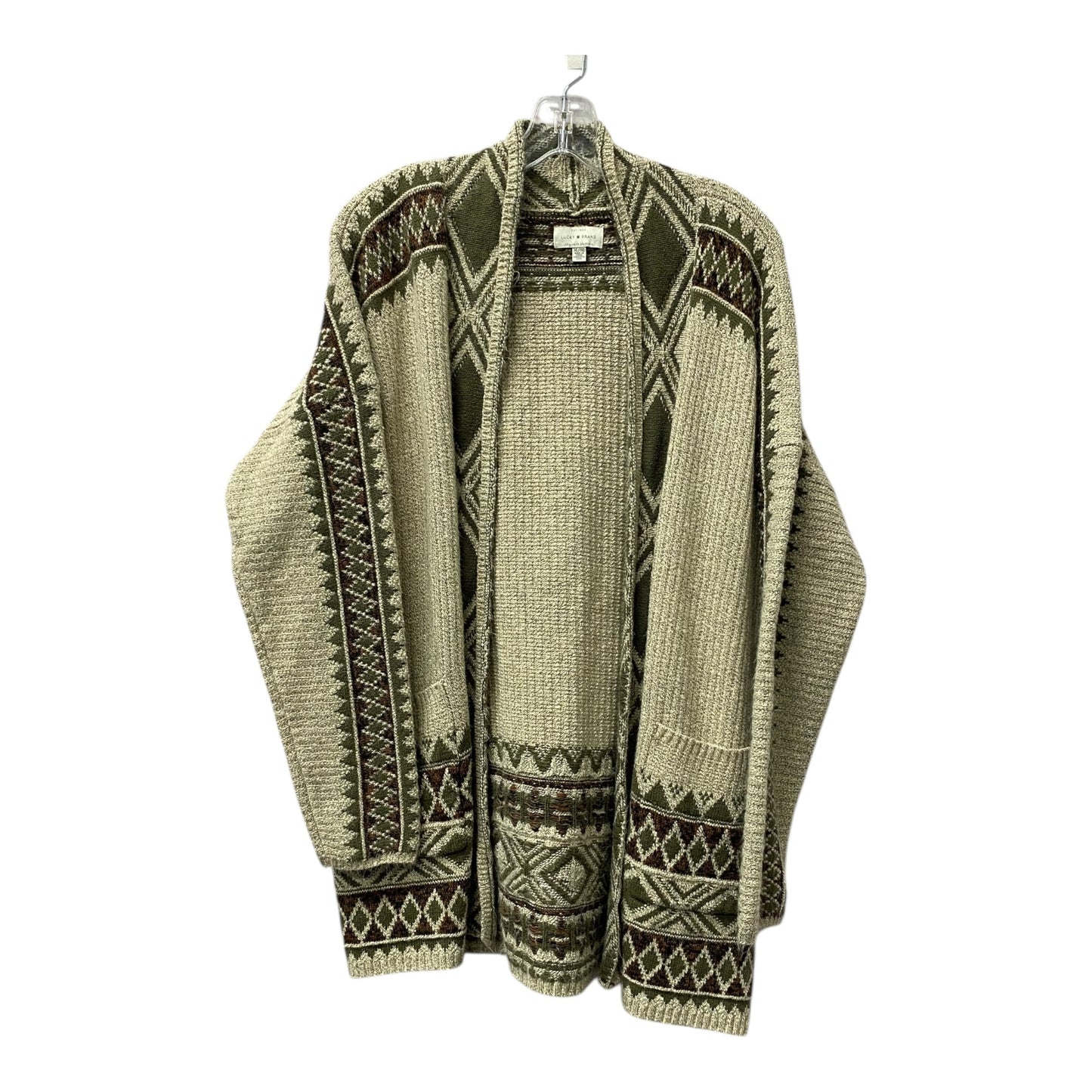Sweater Cardigan By Lucky Brand In Cream & Green, Size:Xl