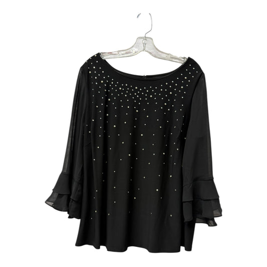Top 3/4 Sleeve By Roz And Ali In Black, Size:1X