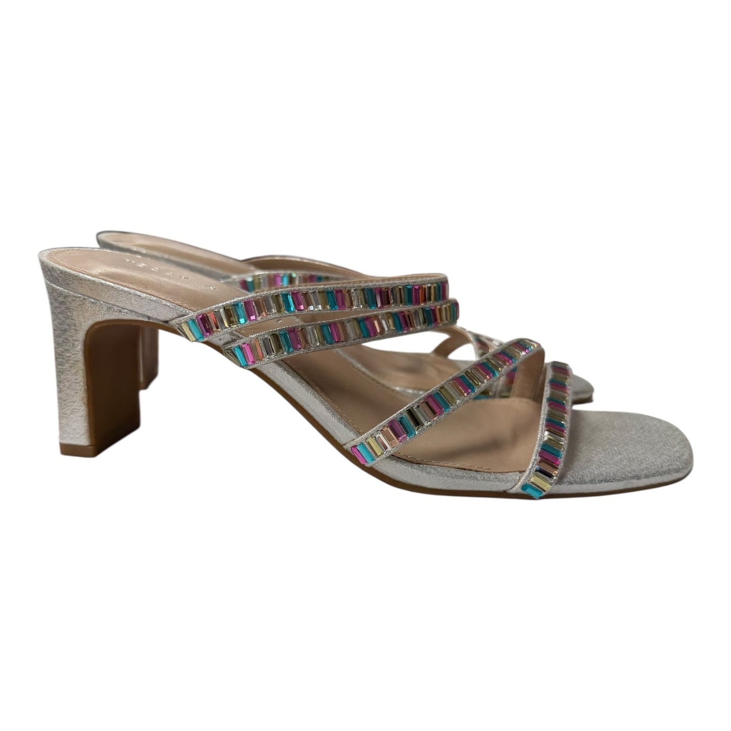 Sandals Heels Block By Kelly And Katie In Silver, Size:7
