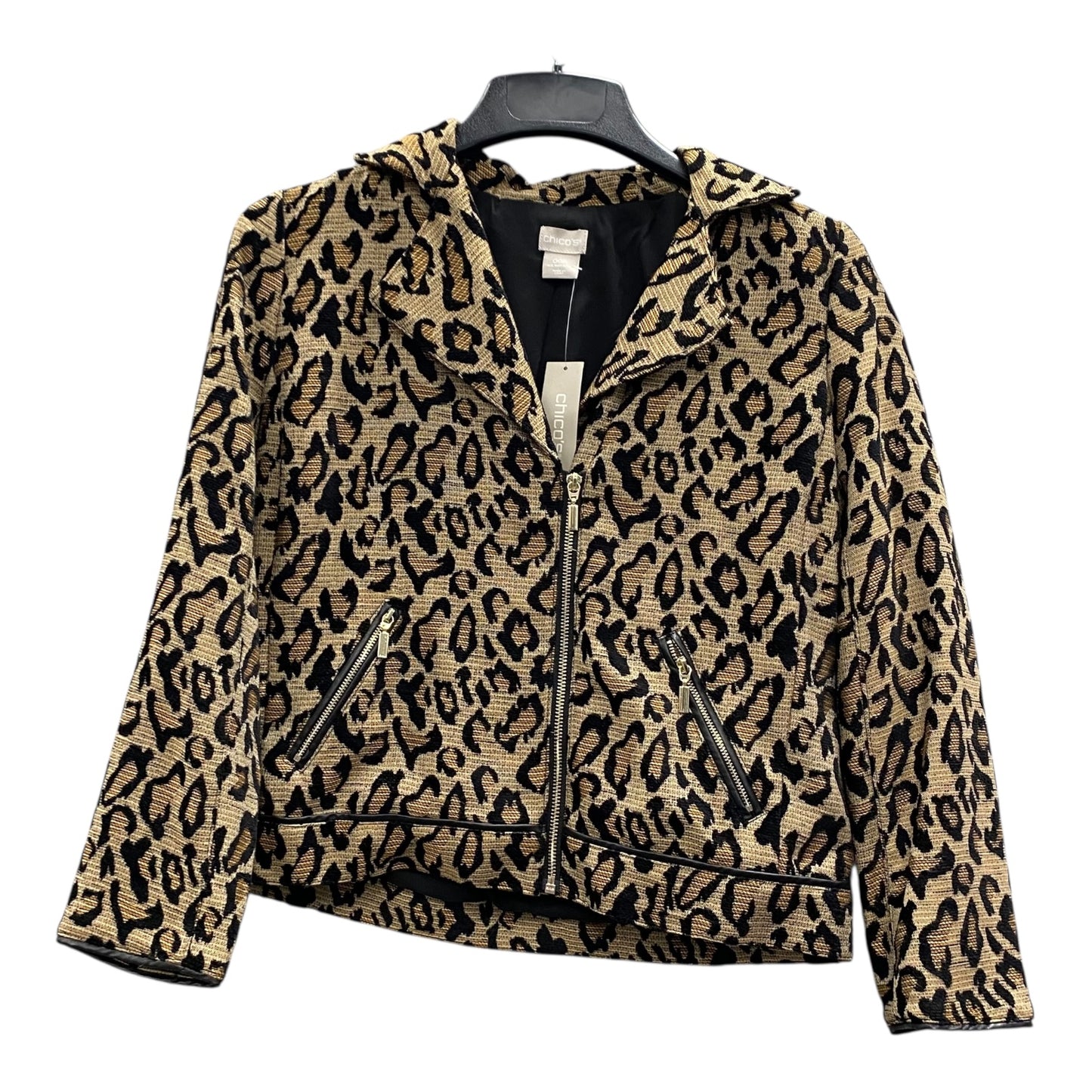 Jacket Moto By Chicos In Black & Tan, Size:Xsp