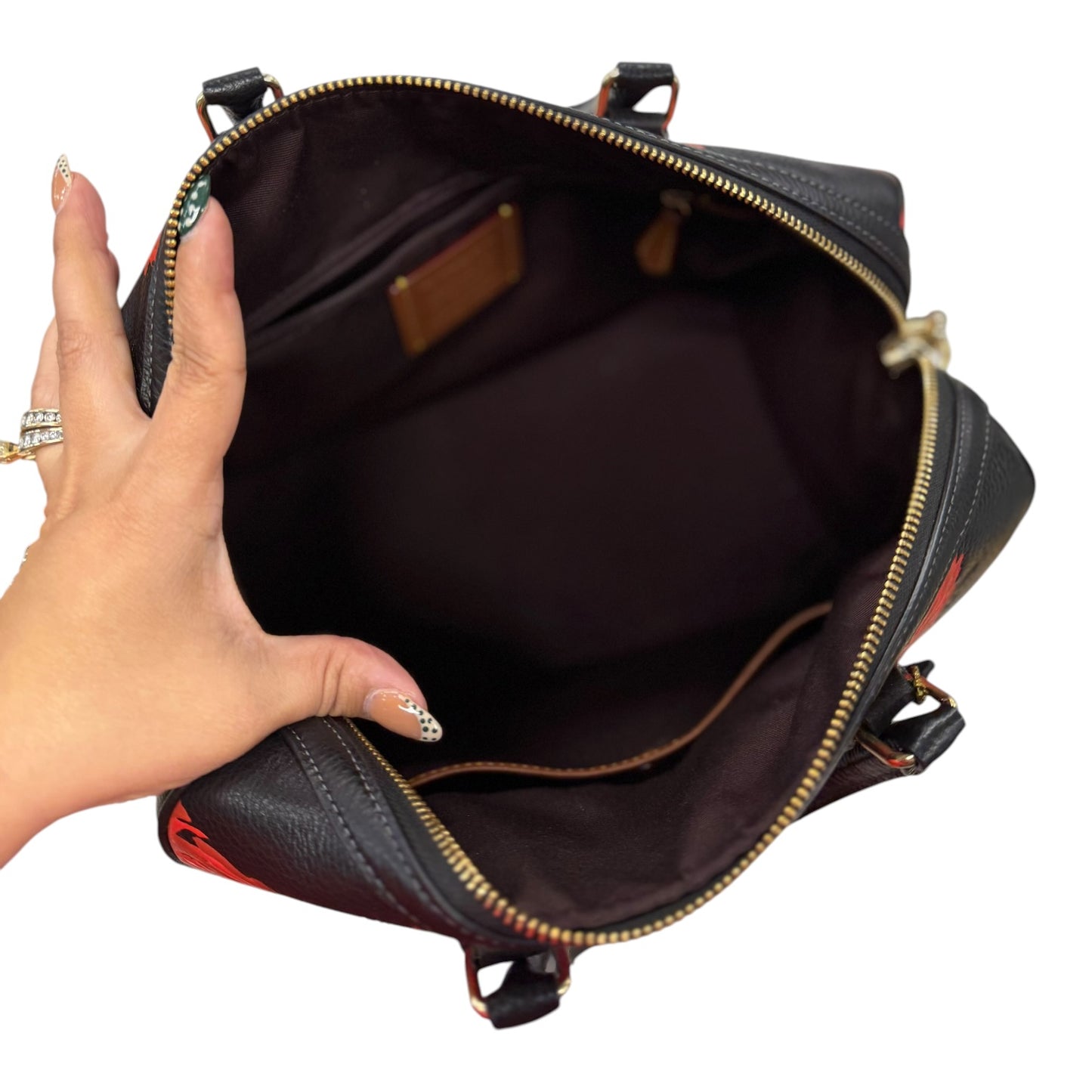 Handbag Designer By Coach In Black & Red, Size:Large