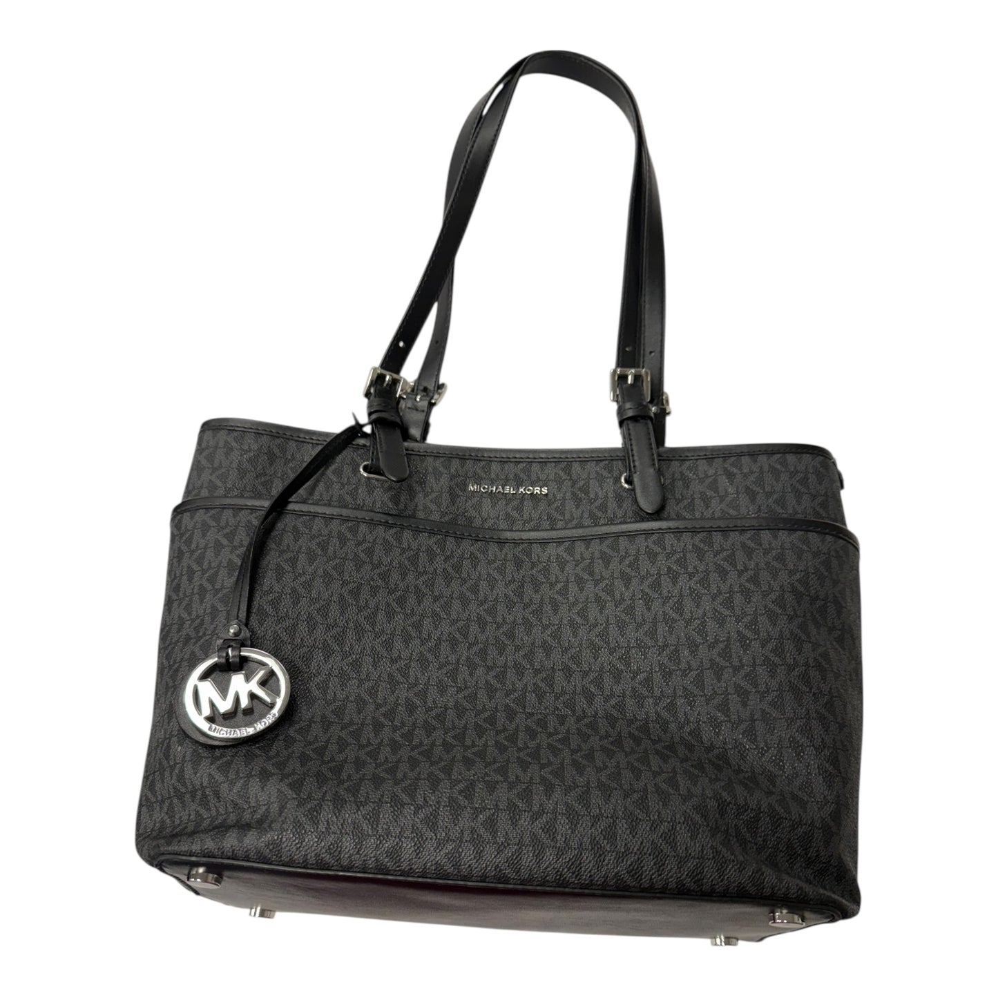 Handbag Designer By Michael Kors In Black & Grey, Size:Medium