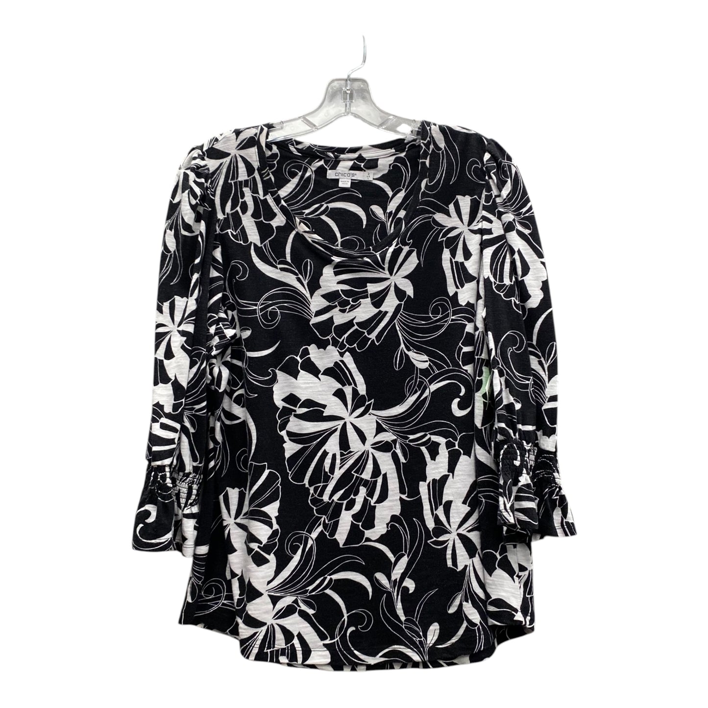 Top 3/4 Sleeve By Chicos In Black & White, Size:L