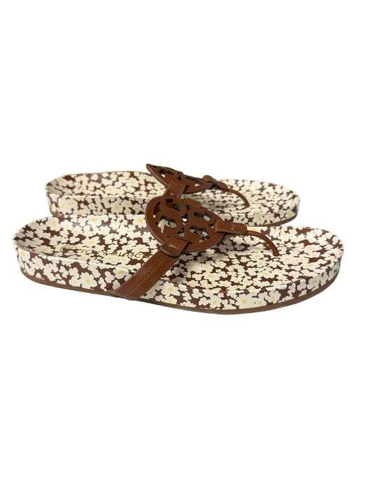 Sandals Designer By Tory Burch In Brown & Cream, Size:9.5