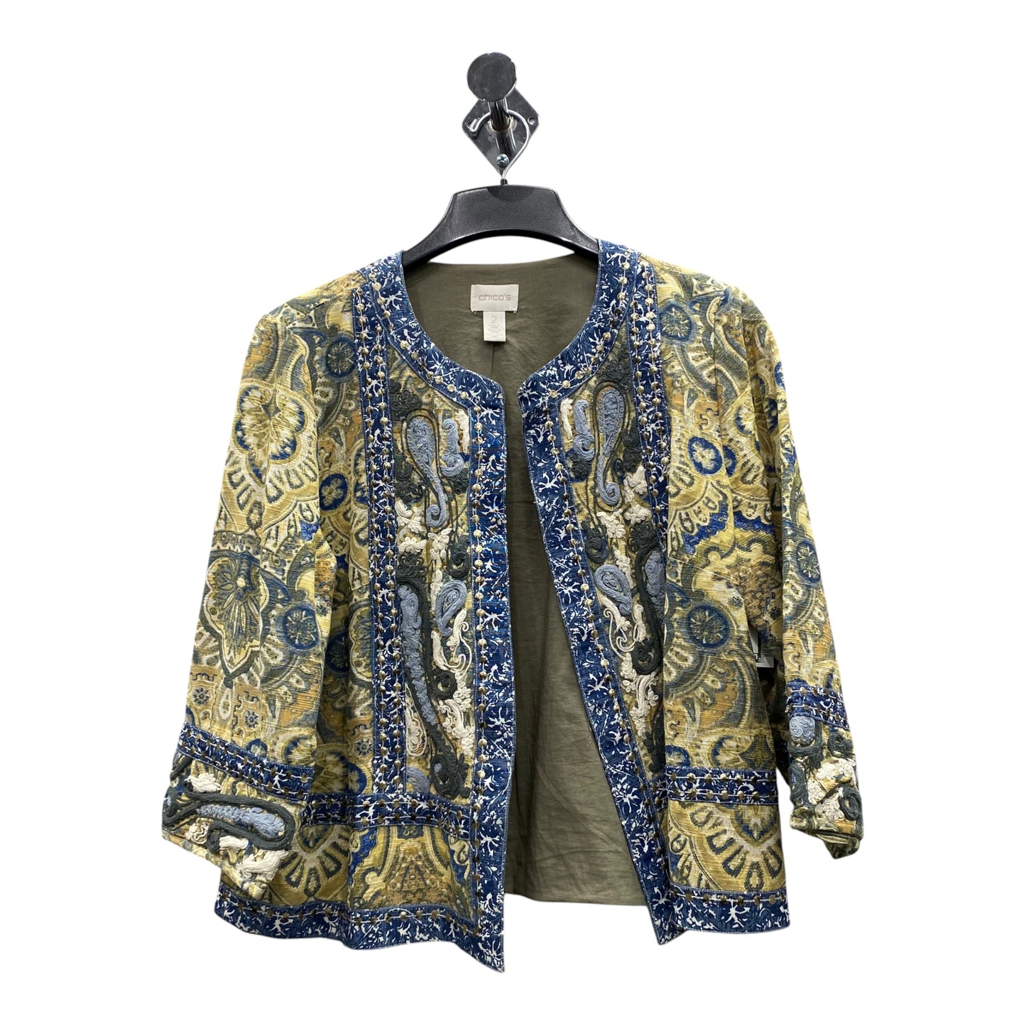 Blazer By Chicos In Blue & Yellow, Size:L