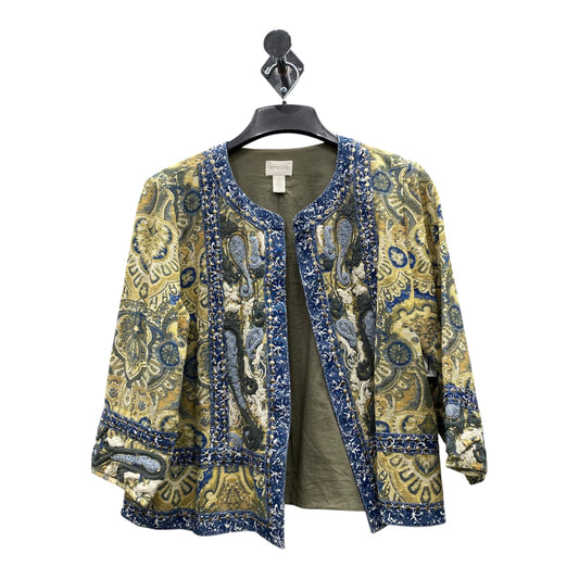Blazer By Chicos In Blue & Yellow, Size:L