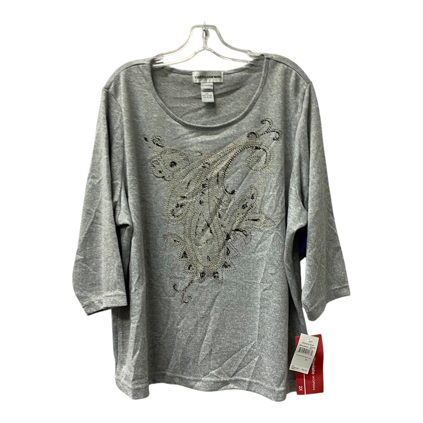 Top 3/4 Sleeve By Cathy Daniels In Grey, Size:2X